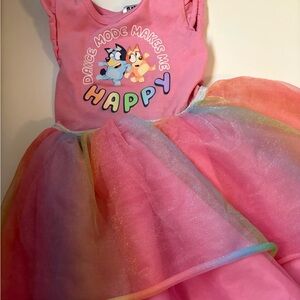 Cute Pink Bluey and Bingo Dress with Rainbow Tulle Skirt